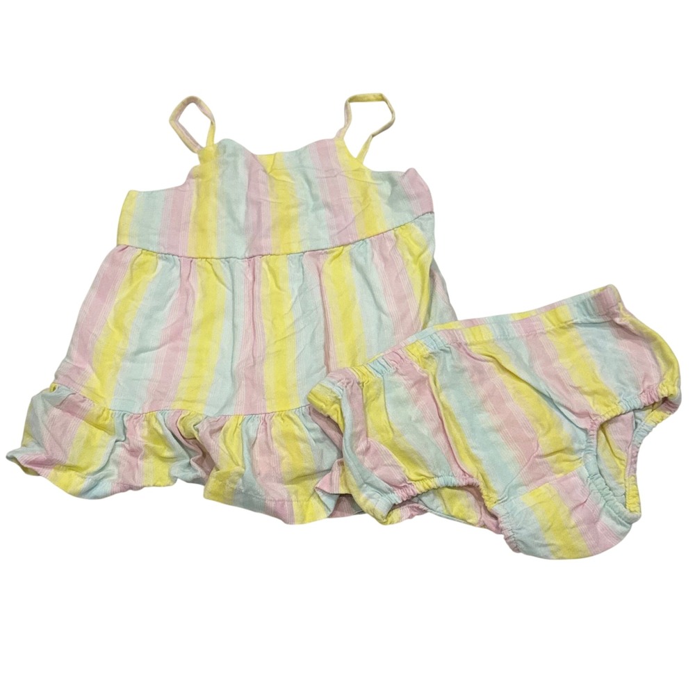 Tucker + Tate 2 Piece Top Bloomers Set Baby 3M Pastel Yellow Pink Striped Sun